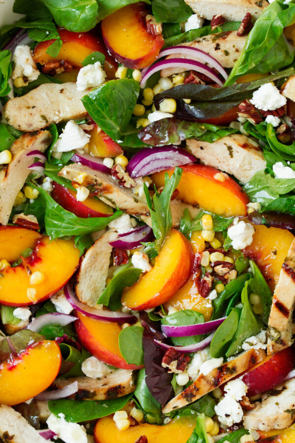 Peach Salad {with Chicken & White Balsamic Dressing}