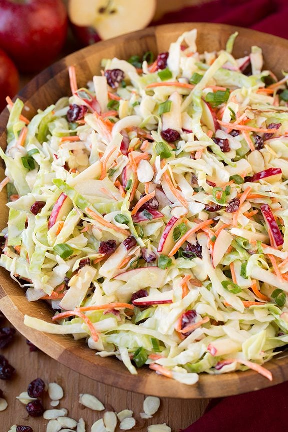 A side shot of Cranberry Almond Apple Coleslaw