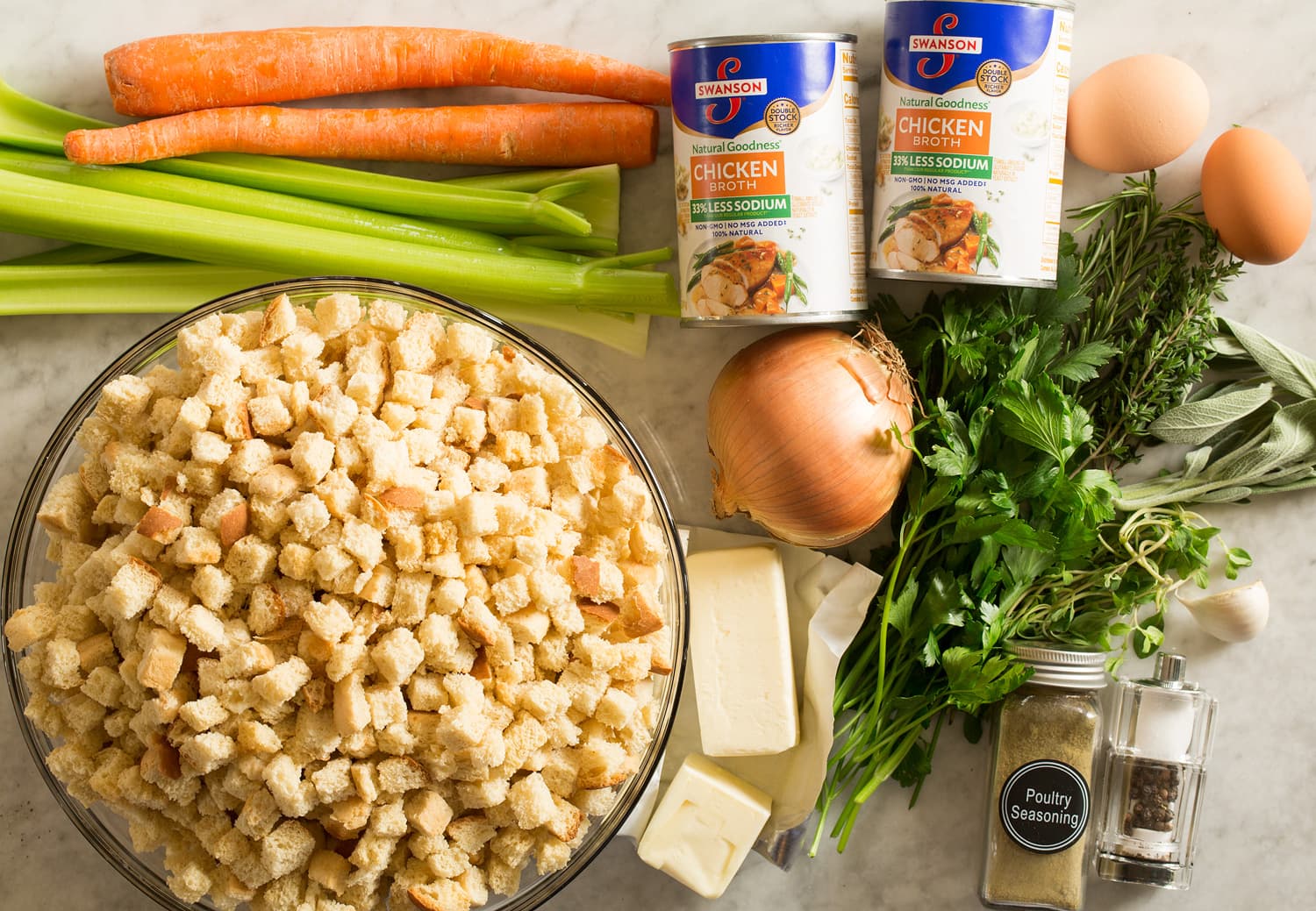Ingredients for crockpot stuffing.
