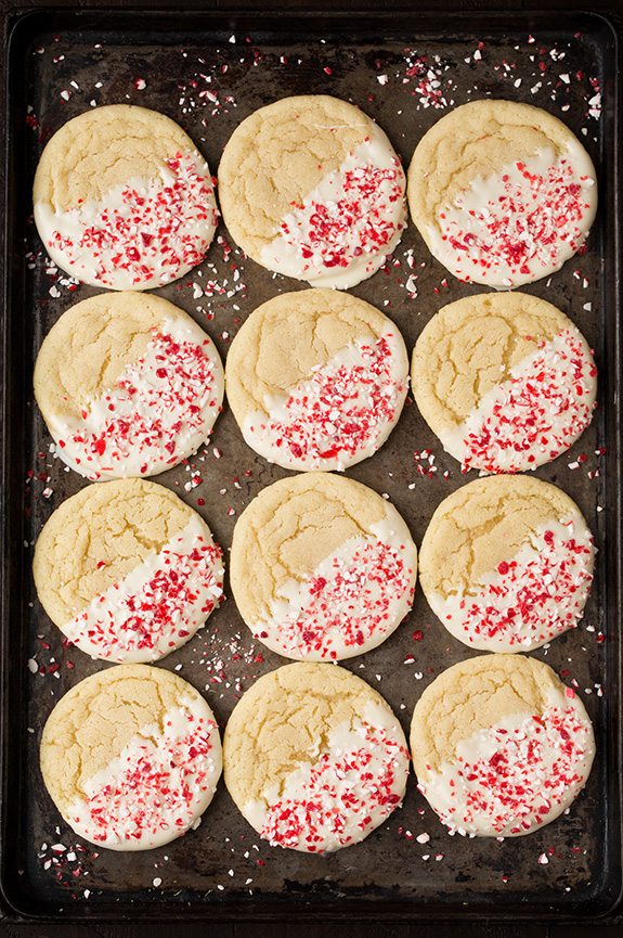 White Chocolate Dipped Peppermint Sugar Cookies | Cooking Classy