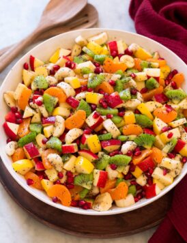 Salad bowl filled with winter fruit salad.