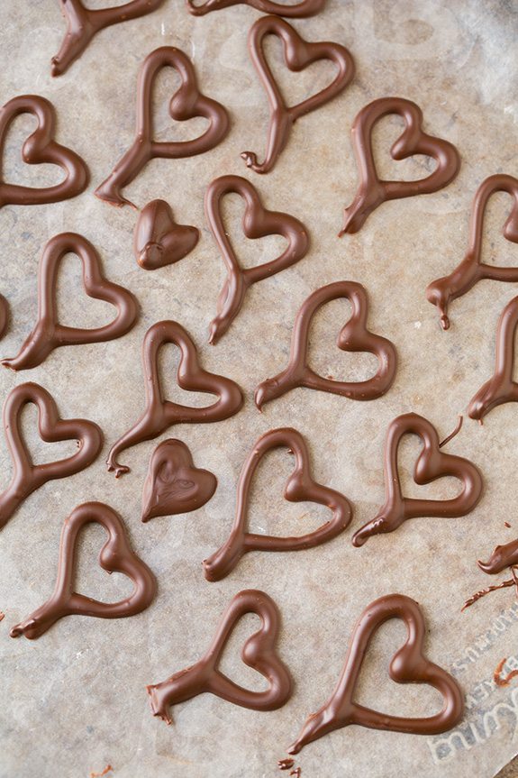 Piped chocolate hearts