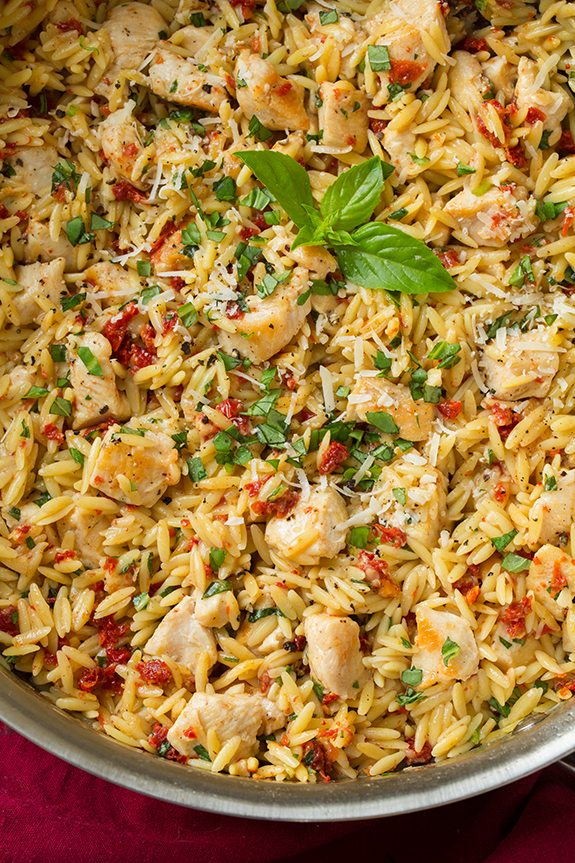 Sun Dried Tomato Basil and Parmesan Orzo with Chicken | Cooking Classy
