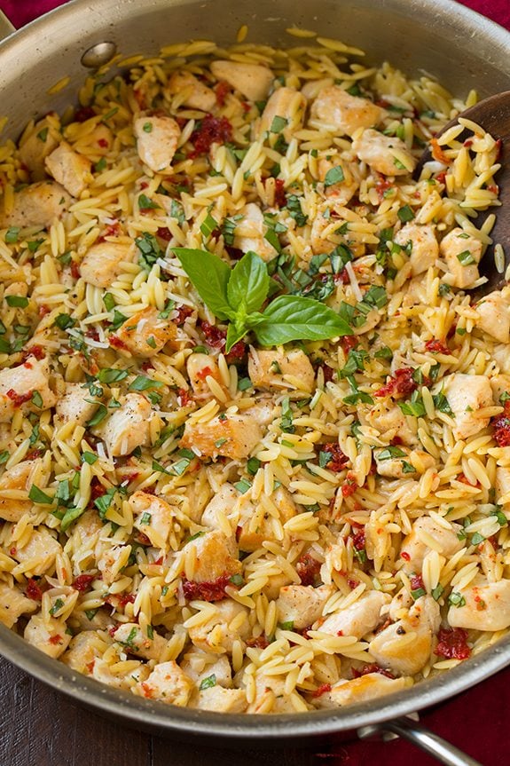 Sun Dried Tomato Basil and Parmesan Orzo with Chicken | Cooking Classy