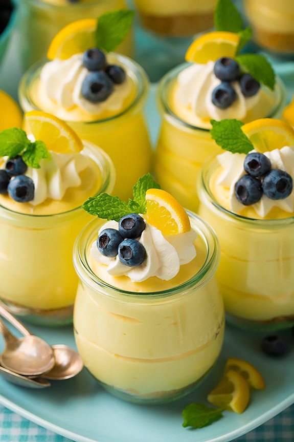 Lemon mousse in small glass jars