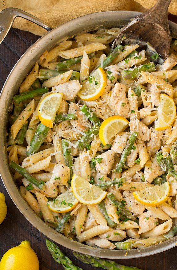 One-Pan Creamy Lemon Pasta with Chicken and Asparagus | Cooking Classy