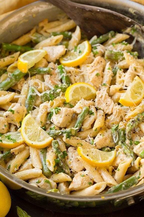 One-Pan Creamy Lemon Pasta with Chicken and Asparagus | Cooking Classy