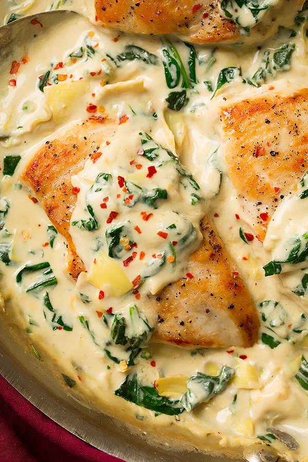 Skillet Chicken with Creamy Spinach Artichoke Sauce | Cooking Classy