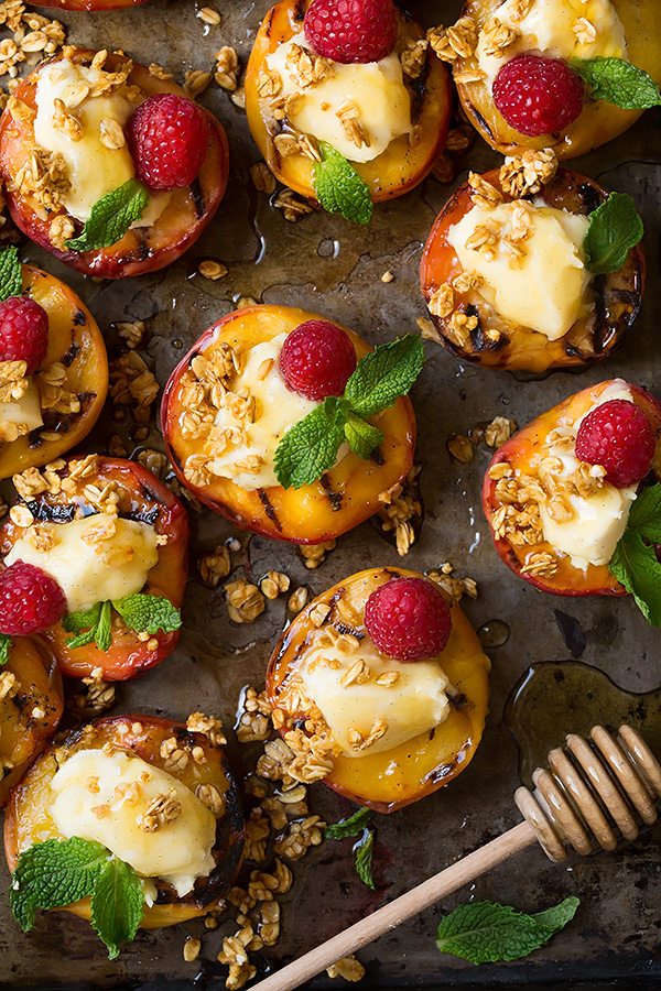Grilled Peaches with Vanilla Bean Mascarpone, Honey and Granola | Cooking Classy