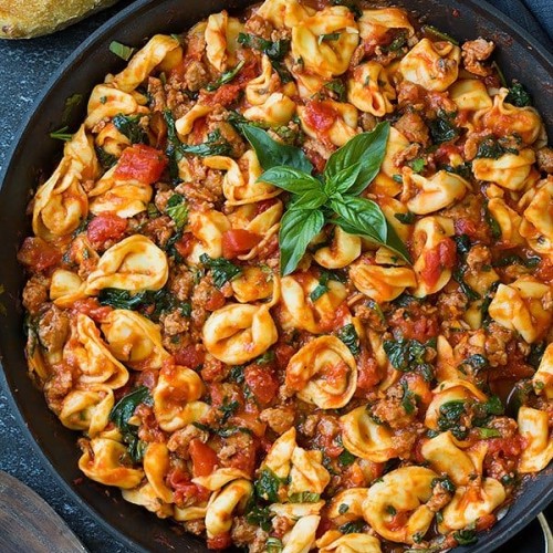 One Pan Turkey Sausage Spinach and Marinara Tortellini Cooking Classy
