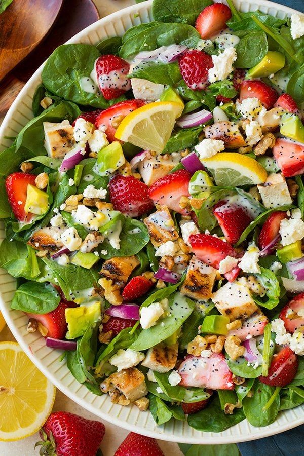 Strawberry Avocado Spinach Salad with Grilled Chicken and Lemon Poppy ...