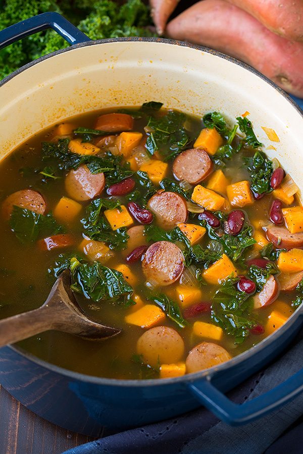 Turkey Sausage, Kale and Sweet Potato Soup | Cooking Classy