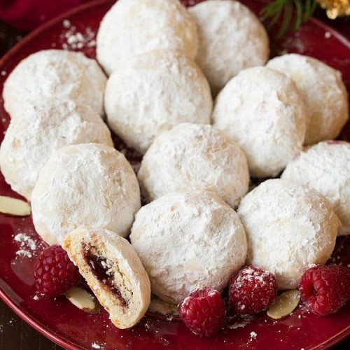 Raspberry Almond Snowball Cookies (jam stuffed snowballs) - Cooking Classy