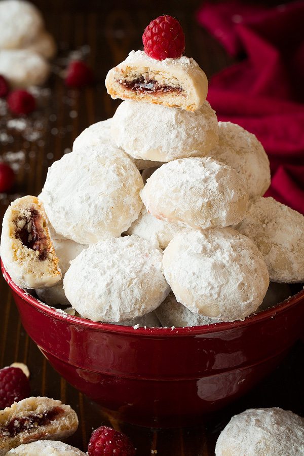 Raspberry Almond Snowball Cookies