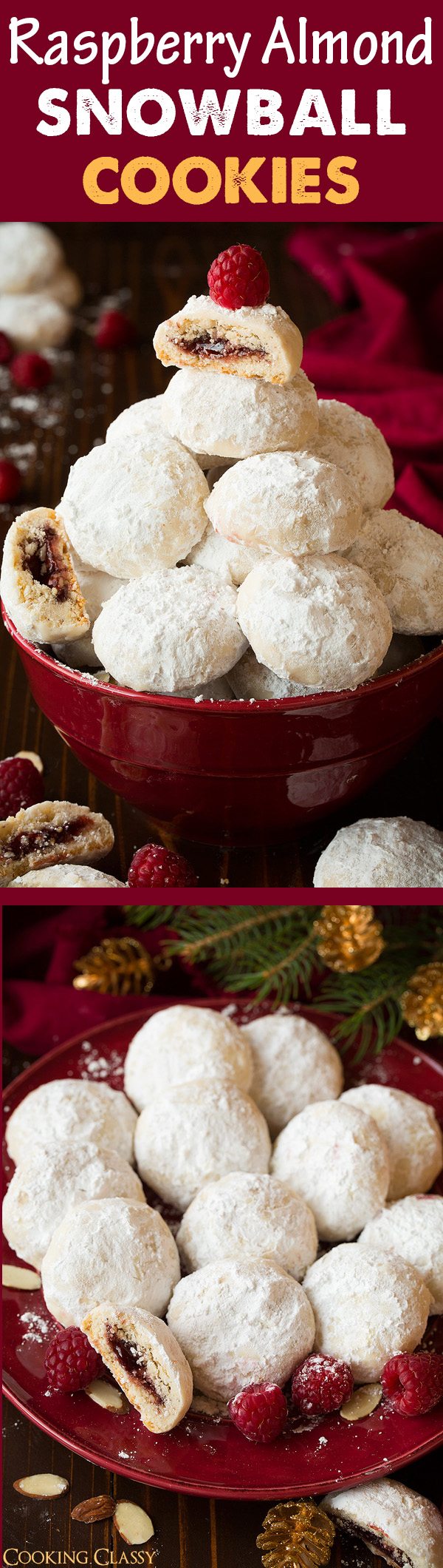 Raspberry Almond Snowball Cookies (jam stuffed snowballs) - Cooking Classy