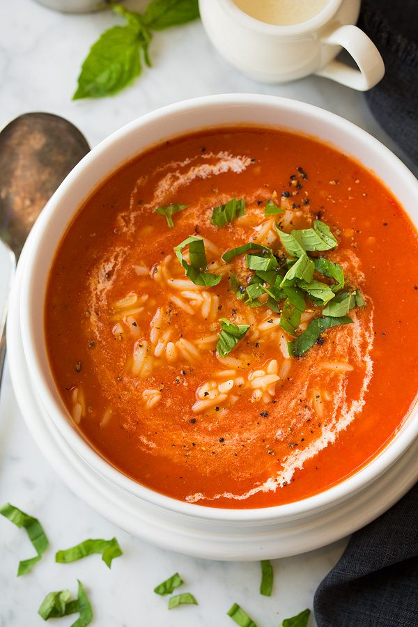 Creamy Roasted Red Pepper Tomato and Orzo Soup | Cooking Classy