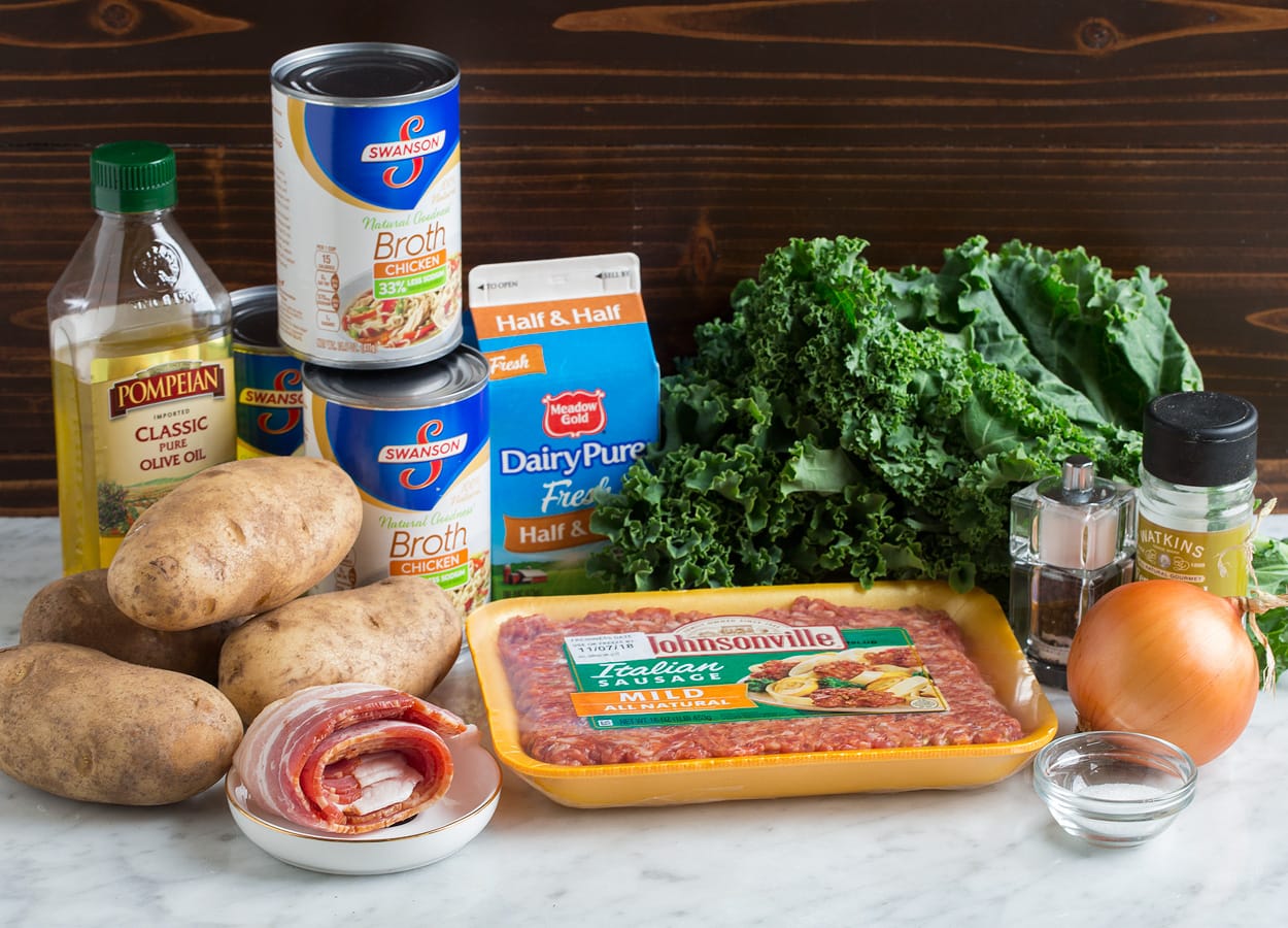 Ingredients needed to make zuppa toscana shown here.