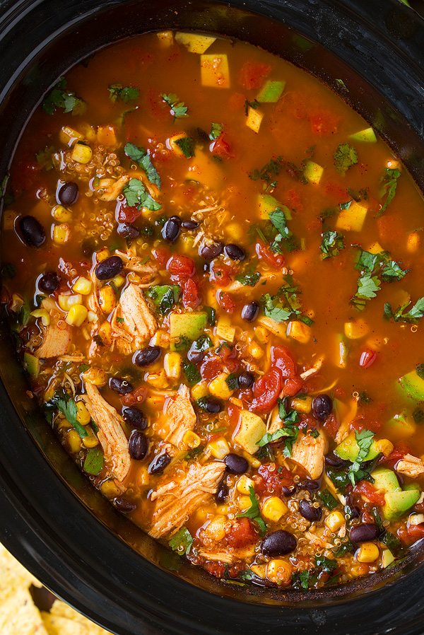 Chicken Enchilada Soup in a slow cooker.
