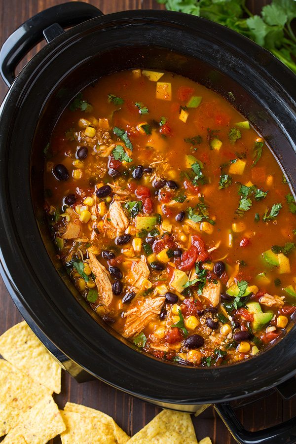 Slow Cooker Chicken Enchilada Soup with Quinoa