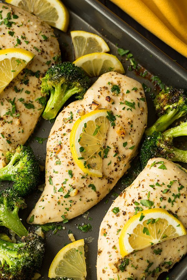 Lemon chicken with broccoli and parmesan cheese.