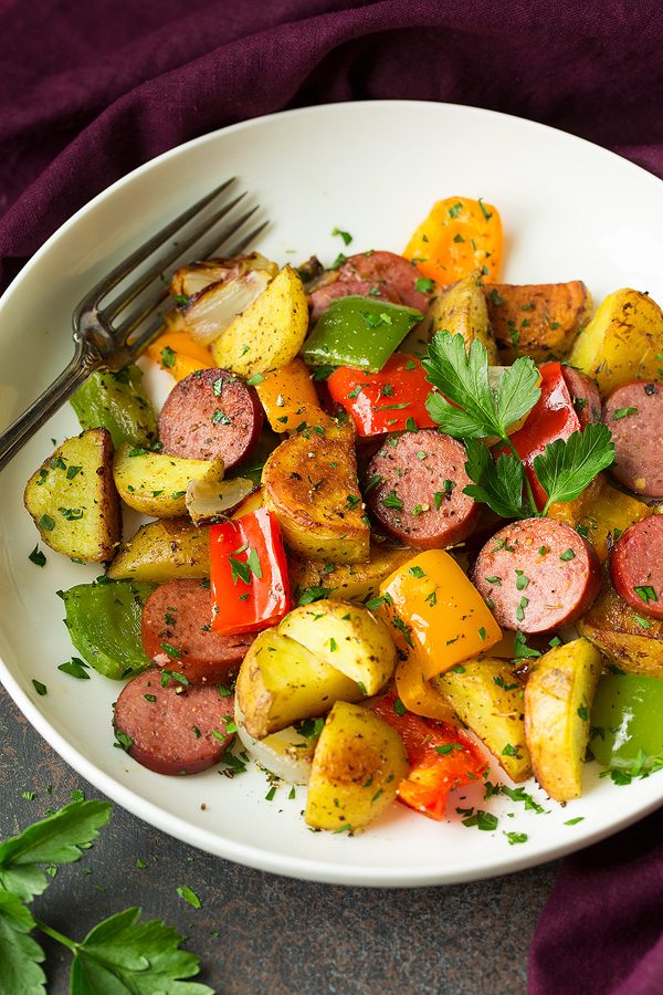 Sheet Pan Turkey Sausage Potato and Pepper Hash | Cooking Classy