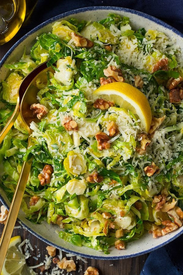 Shredded Brussels Spout Salad with Romano Toasted Walnuts and Lemon Vinaigrette | Cooking Classy