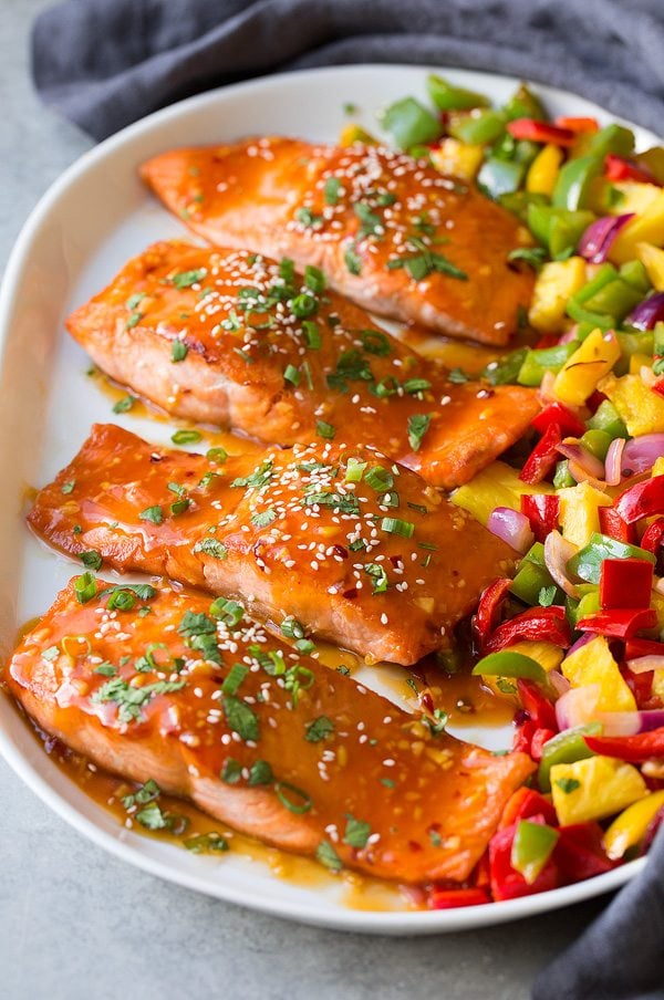 sweet salmon recipe cooked on skillet