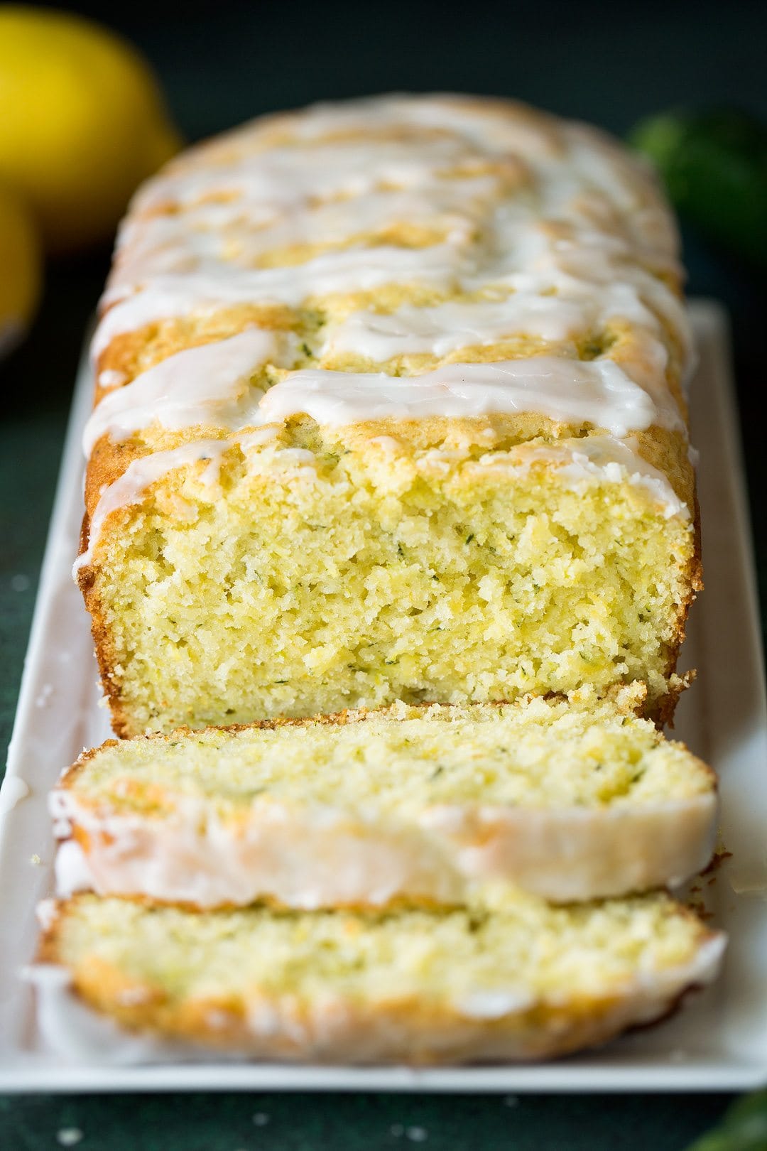Close up image showing inside texture of Lemon Zucchini Bread. 