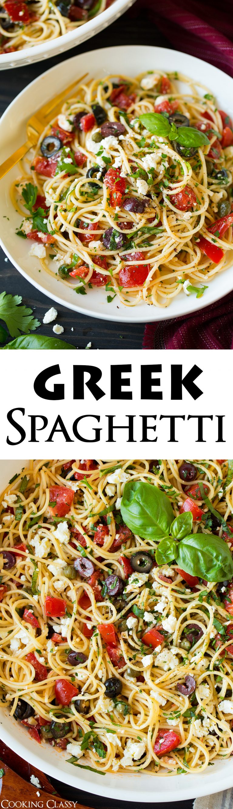 Garlicky Greek Spaghetti Toss - Cooking Classy