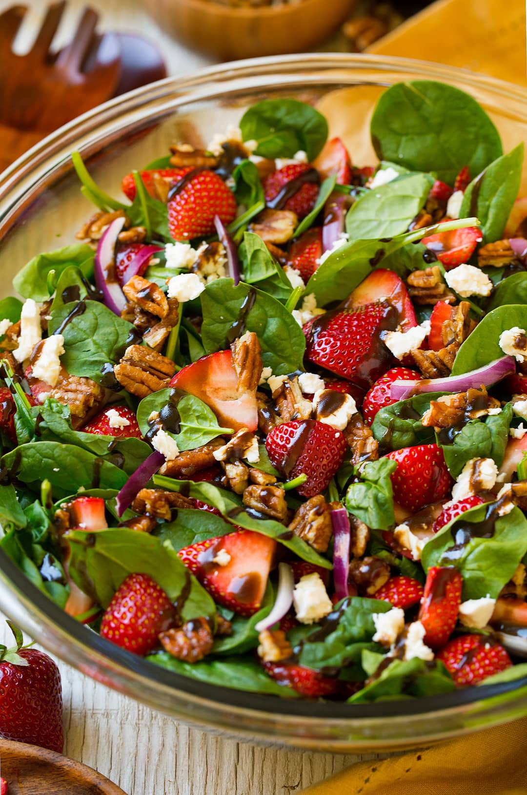 Strawberry Spinach Salad With Candied Pecans Feta And Balsamic 