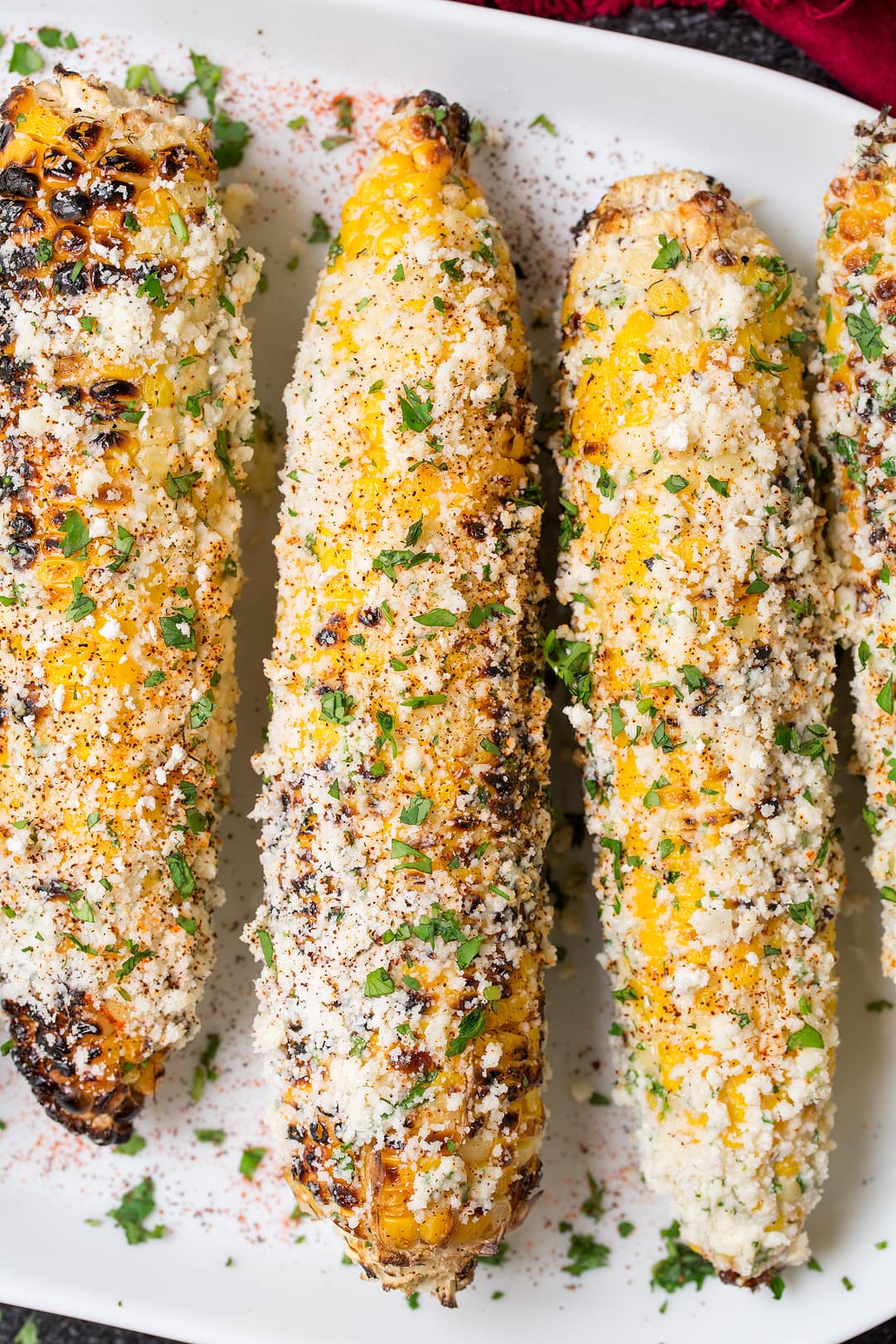 Mexican Street Corn close up image.