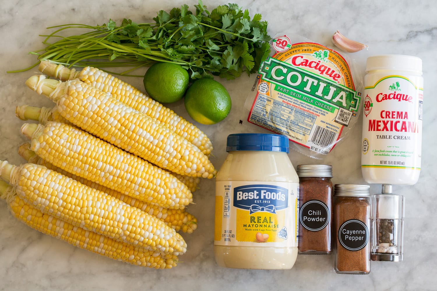 Ingredients used to make Mexican street corn.