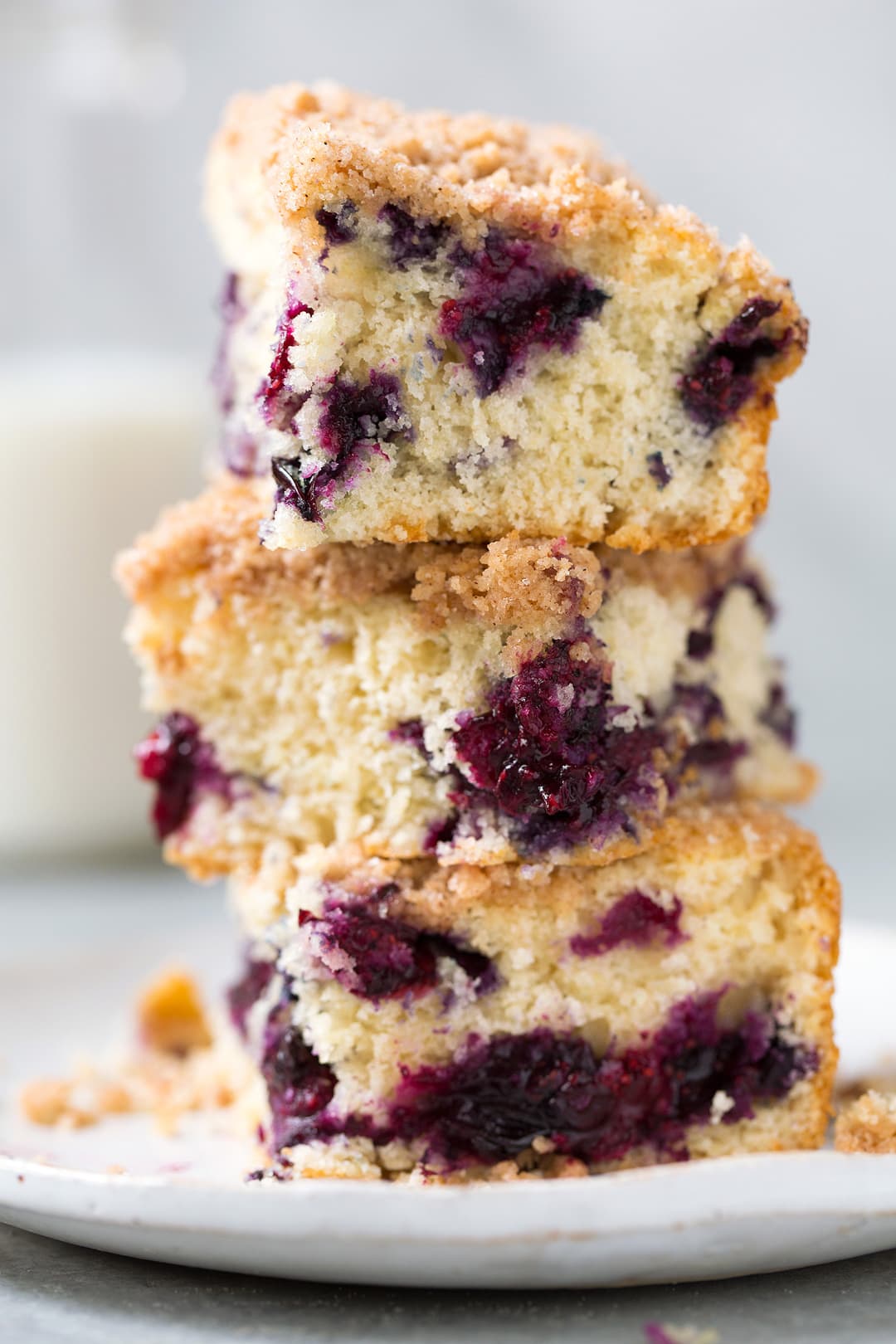 Blueberry Buckle slices stacked on top of each other