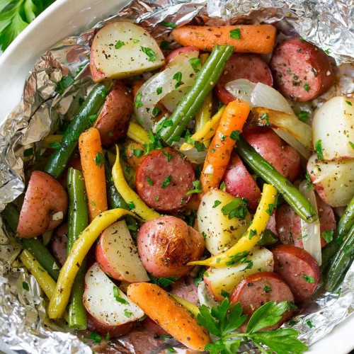 Easy Garlic Herb Sausage And Veggie Foil Packs Cooking Classy