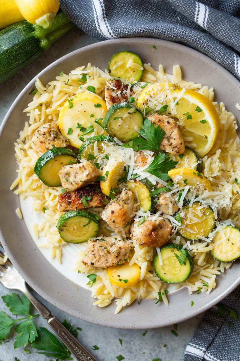 Skillet Lemon Parmesan Chicken with Zucchini  - diced chicken recipes