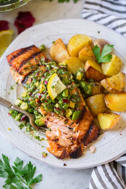 Grilled Salmon with Avocado Chimichurri - Cooking Classy