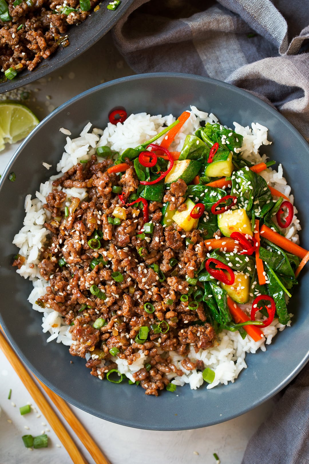 Korean Beef Bowl with veggies and rice