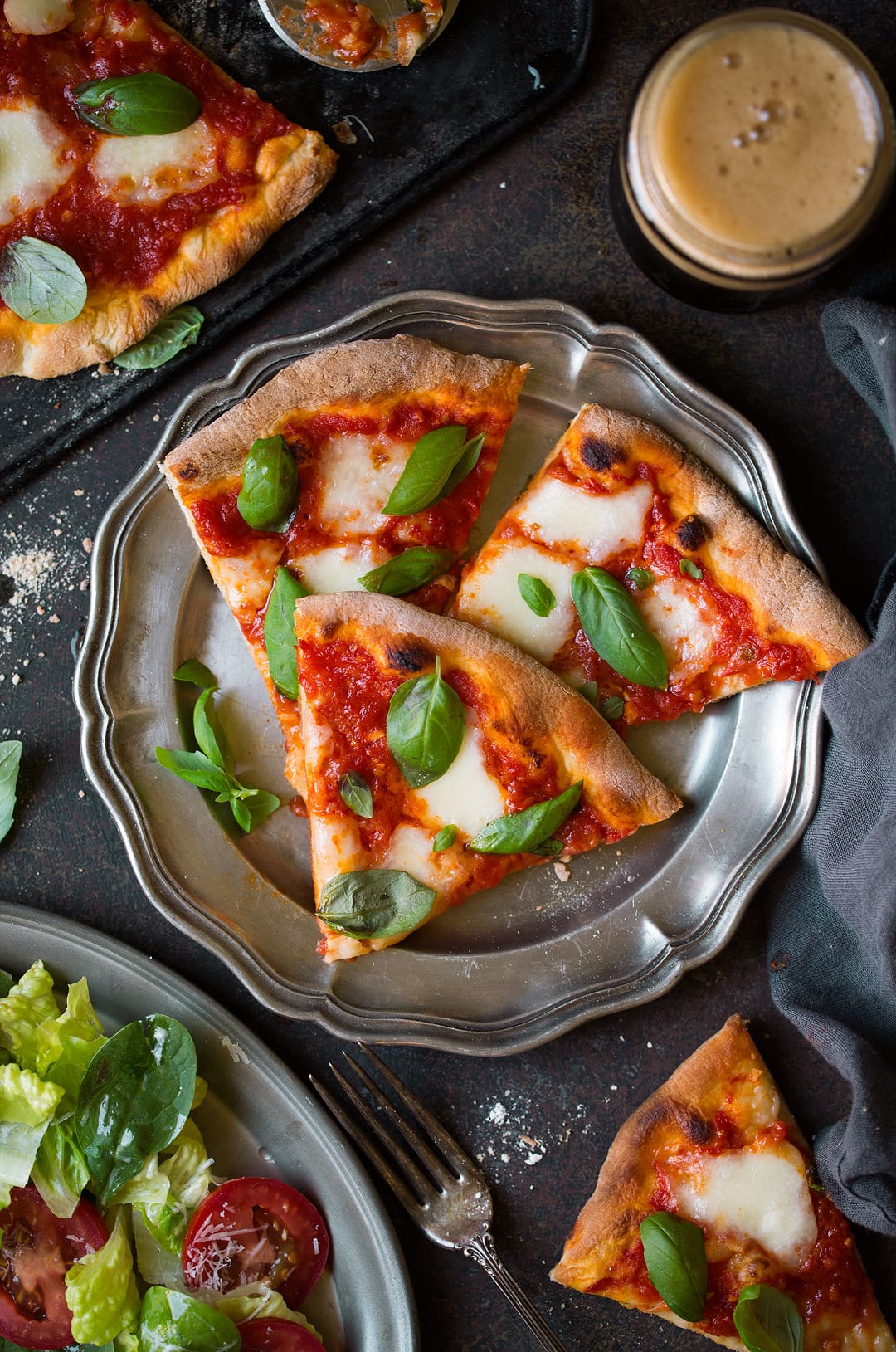 slices of homemade Margherita Pizza on a plate