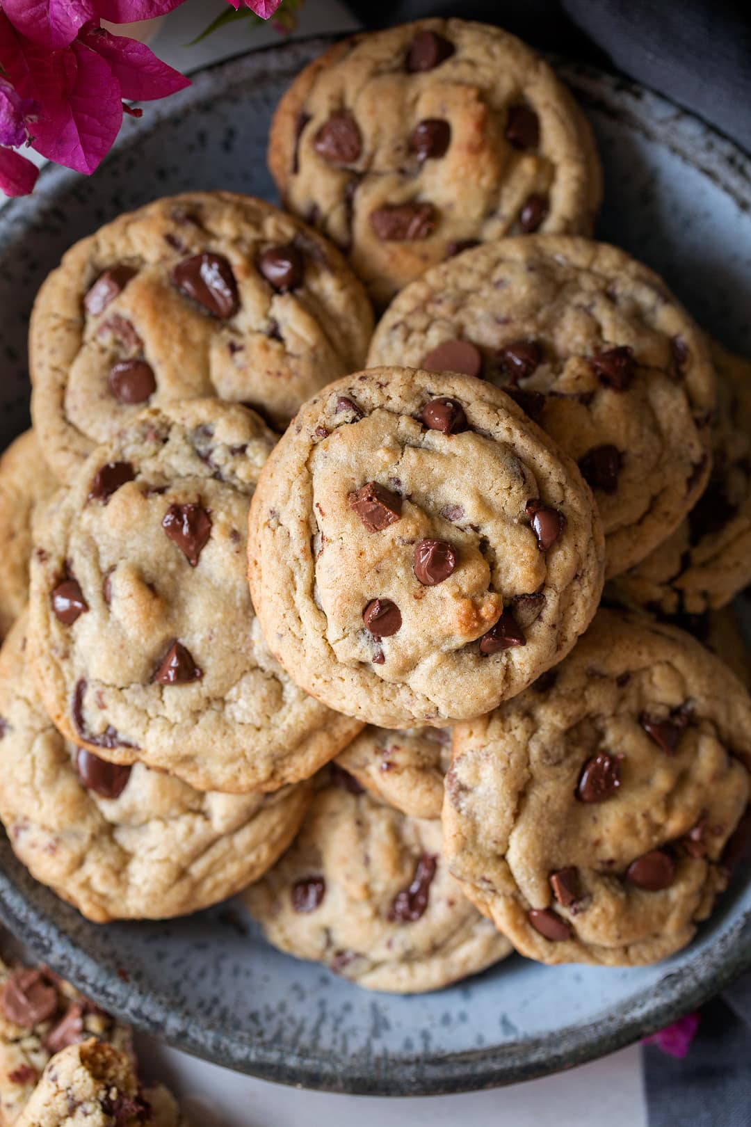 Close up image of Chocolate Chip Cookies in bowl.