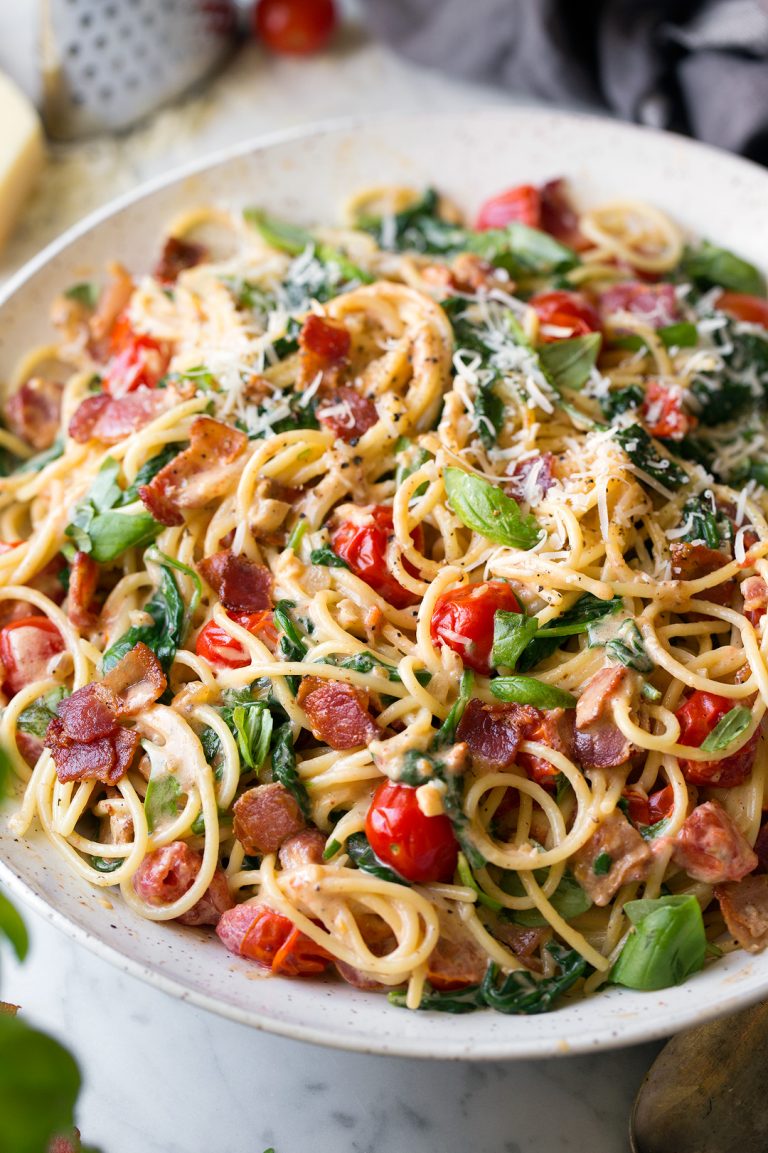 Bacon Tomato and Spinach Spaghetti Cooking Classy