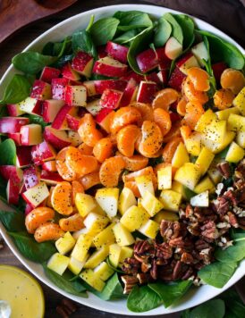 Apple Mandarin Pear and Feta Spinach Salad with Orange Poppy Seed Dressing