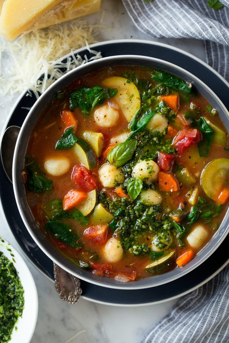 Gnocchi Vegetable Soup with Pesto and Parmesan - Cooking Classy