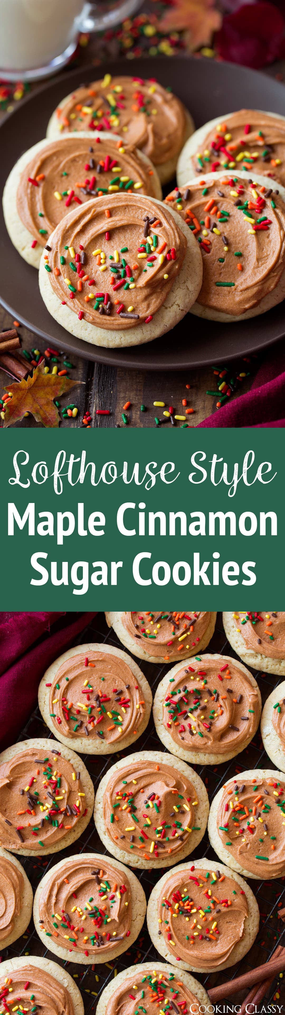 Soft Frosted Maple Cinnamon Sugar Cookies - these are melt-in-your-mouth insanely delicious! Love the texture and flavor of these cookies as did everyone else! #maplecinnamon #cookies #sugarcookies #lofthousecookies #fall #recipe