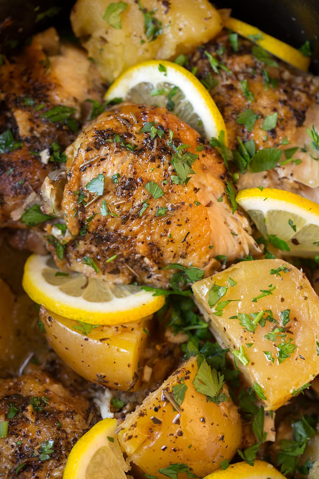 close up shot of Slow Cooker Lemon Chicken and Potatoes