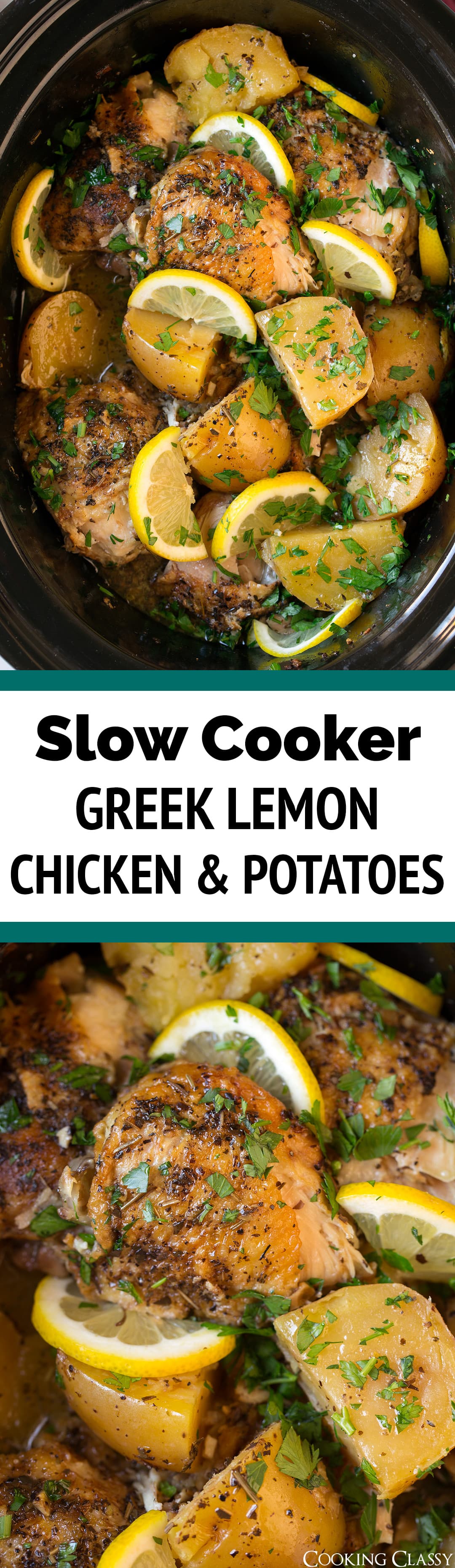 Slow Cooker Greek Lemon Chicken and Potatoes - such a delicious bright flavor and it's oh so tender. A perfect meal for busy weekdays!