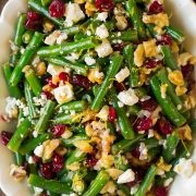 Lemon Butter Green Beans with Cranberries Walnuts and Feta