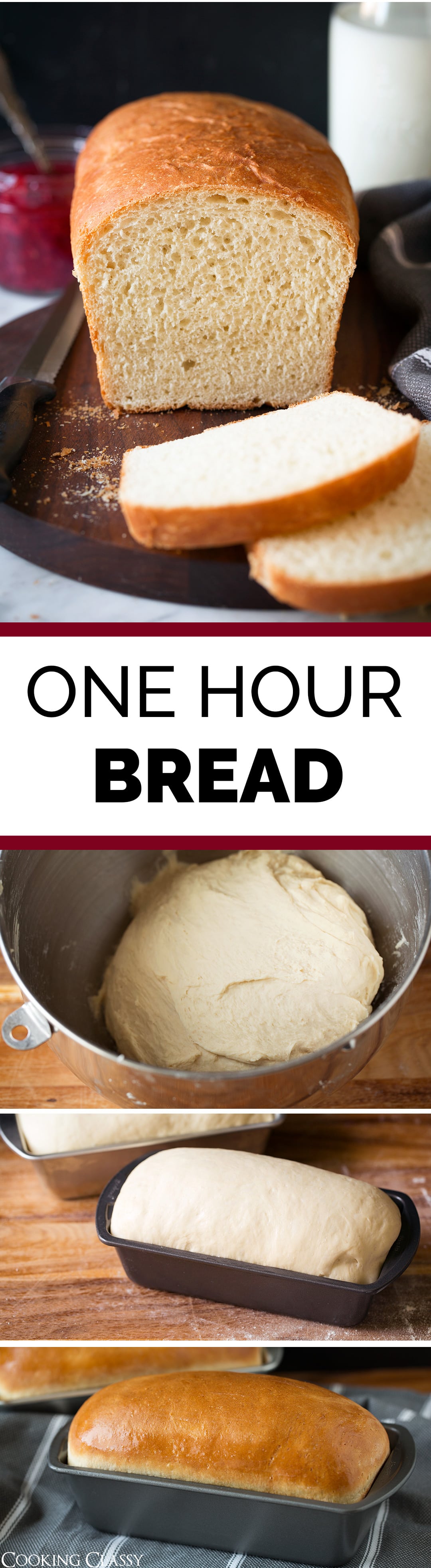One Hour Bread - White bread recipe that's ready from start to finish in 1 hour! So easy, so fast and so delicious! Perfect for soup, sandwiches, and French toast! #onehour #easy #bread #recipe