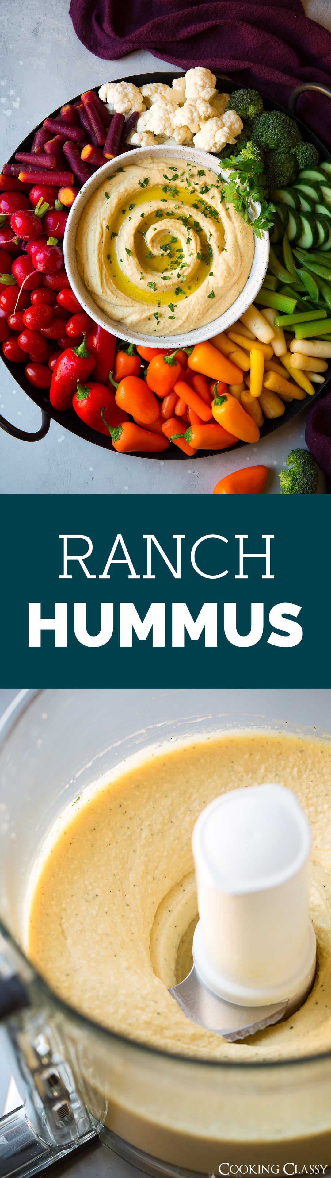 Ranch Hummus - flavorful, easy to make Ranch Hummus that's perfect for snacking and parties! Deliciously creamy with the just the right touch of that classic ranch taste. #ranch #hummus #dip #appetizer #partyfood