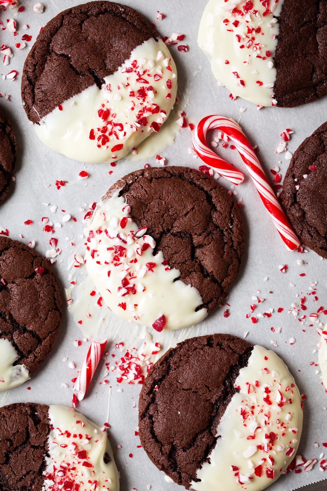 White Chocolate Dipped Peppermint Chocolate Cookies
