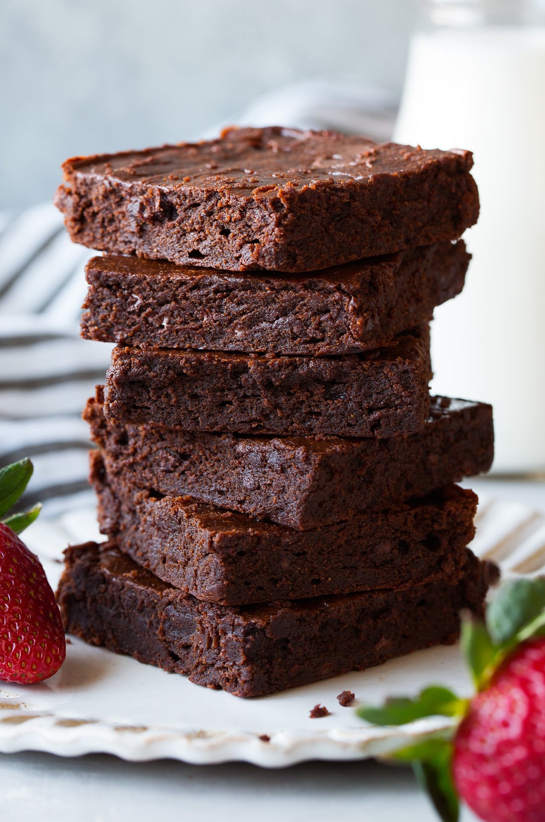 stack of healthy brownies on white plate